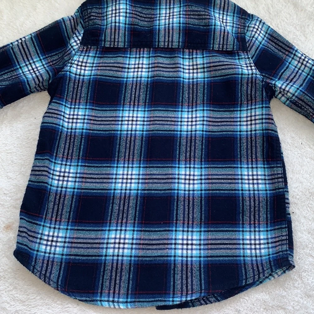 OshKosh Blue Button Down Shirt Classic Plaid 7 EUC